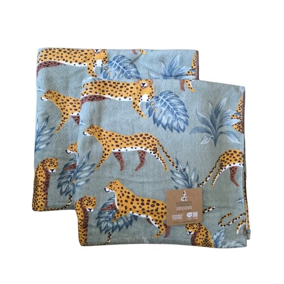 Deborah Connolly Set of 2 Leopard Cheetah Jungle Bath Towels Green NWT - Picture 1 of 2